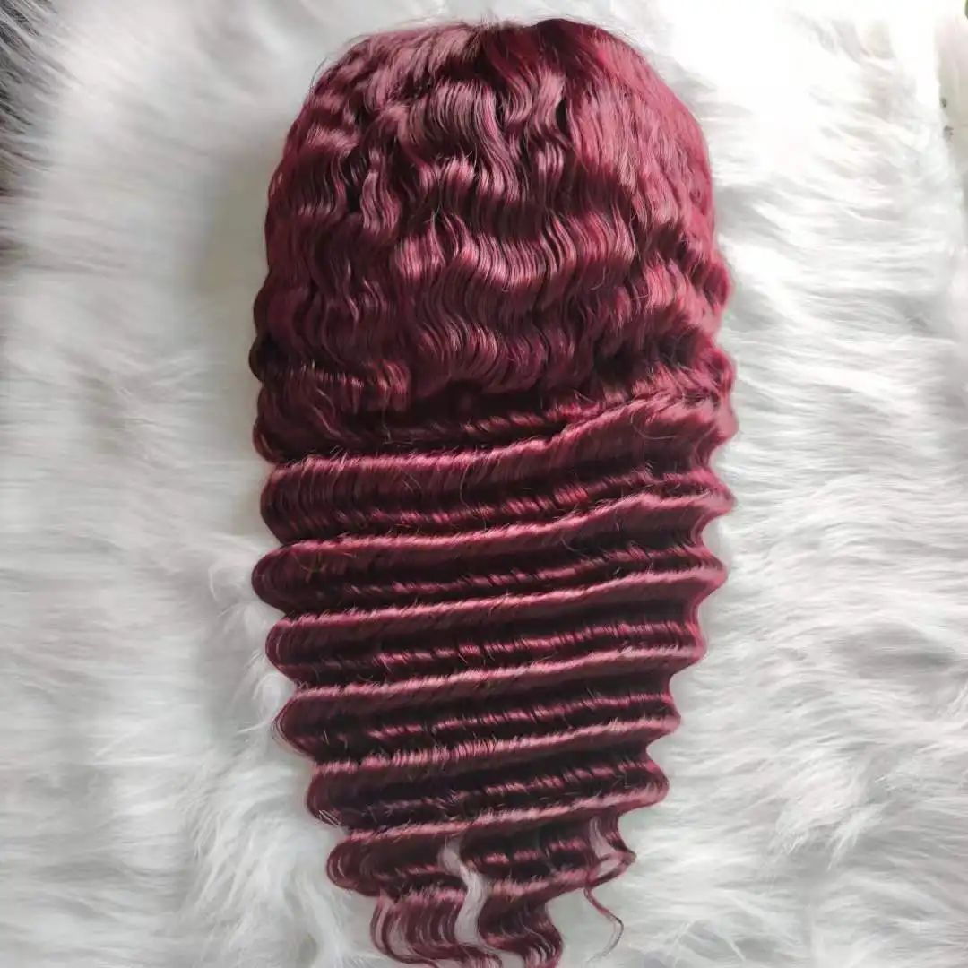 Pelucas frontales de encaje para mujeres negras, cabello humano ondulado y mojado, color rojo crudo, ondulado, virgen, paquete de oferta de 6 uds.