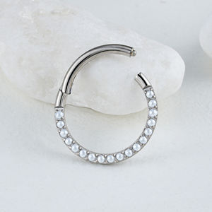 Right Grand ASTM F136 Titanio 16G Anillo de segmento con bisagras Cara frontal Perla Septum Clicker Daith Cartílago Aro Pendiente Piercing - Product Image 4