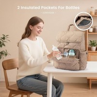 Nouveau sac à langer matelassé en polyester léger beige, grande capacité, sac à dos pour bébé, pochette isotherme pour biberon, sac multifonctionnel