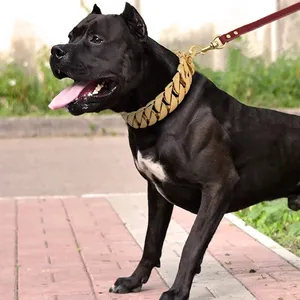 32mm Cuban Link Gold Luxus Hunde kette Langlebiges Walking Dog Training Starkes Edelstahl halsband