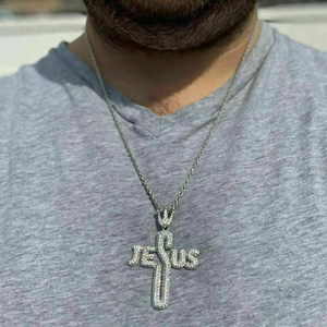 24 "chaîne de corde 18K plaqué or Hiphop <span class=keywords><strong>Rock</strong></span> <span class=keywords><strong>Punk</strong></span> hommes bijoux Micro pavé Cz Jésus lettre croix collier - Product Image 4