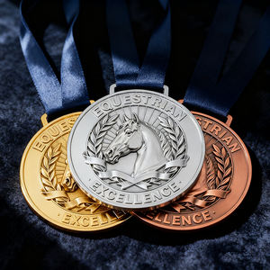 Cabeza <span class=keywords><strong>de</strong></span> caballo Premium Diseño <span class=keywords><strong>de</strong></span> corona <span class=keywords><strong>de</strong></span> laurel Excelencia Premio ecuestre Medalla ecuestre en relieve 3D para campeonato y Liga - Product Image 1