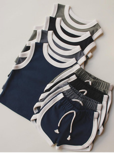 Ensemble 2 pièces pour filles, débardeur sans manches et short, couleur unie, coton respirant, bas à cordon de serrage, tenue d'été pour tout-petits - Product Image 4