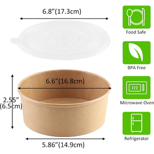 Prêt à expédier : Bol à salade rond en papier kraft de 500 ml avec couvercle en PET et couvercle en papier, boîte à lunch avec revêtement PE, compatible micro-ondes - Product Image 2