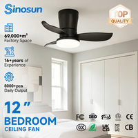 Ventilateurs de plafond LED modernes à moteur DC silencieux de 12 pouces avec télécommande et variateur d'intensité, pour chambre à coucher, haute performance, OEM/ODM