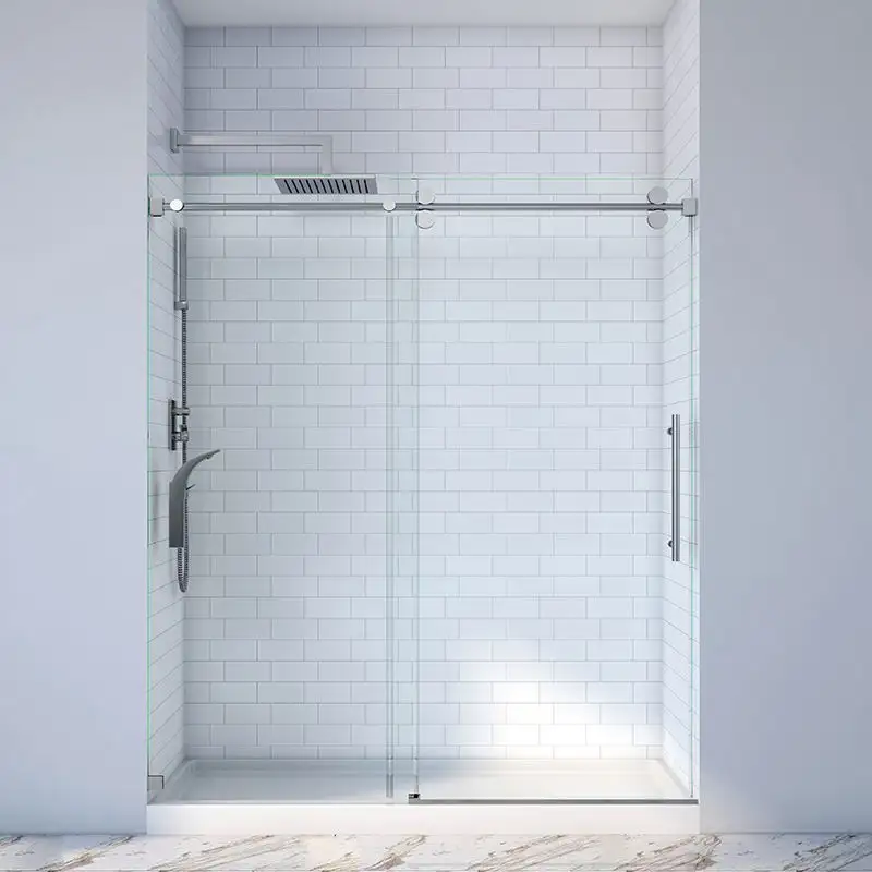 Portes de douche Porte de douche roulante en verre trempé sans cadre coulissante à sens unique pour salle de bain hôtel