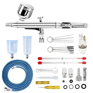 Dual-Action Gravity Airbrush <b>Kit</b>, 0.2/0.3/0.5mm Needles 7/20/40cc Cups Cleaning Tools for Makeup <b>Nail</b> Art Painting Car Detailing - Product Image 1
