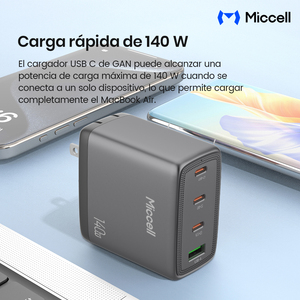 Cargador Miccell GaN 140 W 3 en <span class=keywords><strong>1</strong></span> con 3 USB-C + <span class=keywords><strong>1</strong></span> USB-A para Smartphones y Viajes - Product Image 4