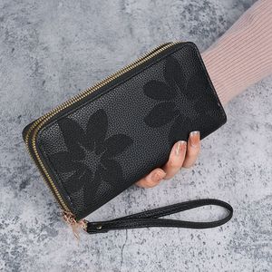 Cartera larga vintage con estampado floral para mujer, con doble cremallera, gran capacidad, para teléfono móvil, tarjetero multicapa y correa de muñeca - Product Image 6
