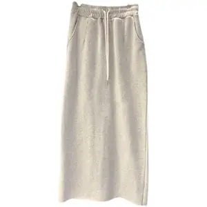 Оптовая продажа, недорогая фабричная Однотонная юбка-карандаш на завязках, повседневные хлопковые юбки средней длины с эластичным поясом для женщин