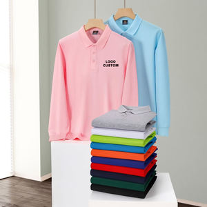 高品质棉实心长袖平纹马球衫定制标志印花男女工作服 - Product Image 3