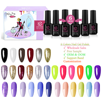 Kit de vernis à ongles en gel vegan naturel 6 pièces couleurs populaires, non toxique, longue tenue, marque privée