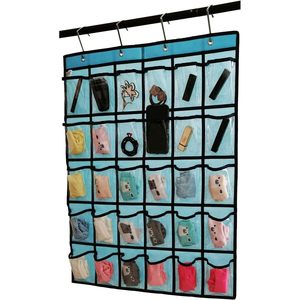 Organisateur de placard suspendu, 30 poches, rangement transparent pour vêtements, bijoux, téléphone, à suspendre sur la porte, à fixer au mur, bleu - Product Image 2