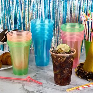 Fábrica al por mayor 16 oz Vasos de plástico Neón Brillante Vasos de fiesta de plástico Colores de neón surtidos para fiestas Carnavales y cualquier evento - Product Image 3