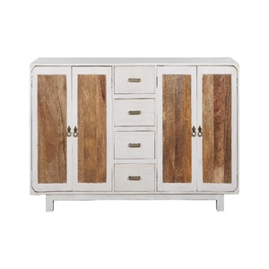 Modern Solid Wood Sideboard <b>Cabinet</b> with <b>Storage</b> Drawers & Doors <b>White</b> & Natural Mango Wood Buffet <b>Cabinet</b> Living Dining Room - Product Image 5