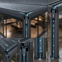 Pergola bioclimatique motorisée moderne de luxe en aluminium avec volets latéraux en grain de bois, résistante aux intempéries, écologique, pour jardin