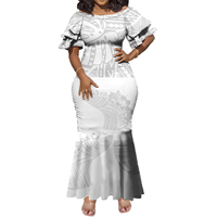 Robe sirène polynésienne rouge à double couche pour femme, grande taille, style tribal élégant et décontracté, Puletasi Samoan