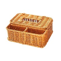 PENG YE Panier en PP tressé à la main, boîte de rangement de bureau, support pour mouchoirs en papier, organisateur de télécommandes et de cotons-tiges pour hôtels