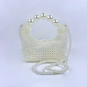 Sacs à main de mariage français rétro grande perle poignée dames femme acrylique perle perlée à la main