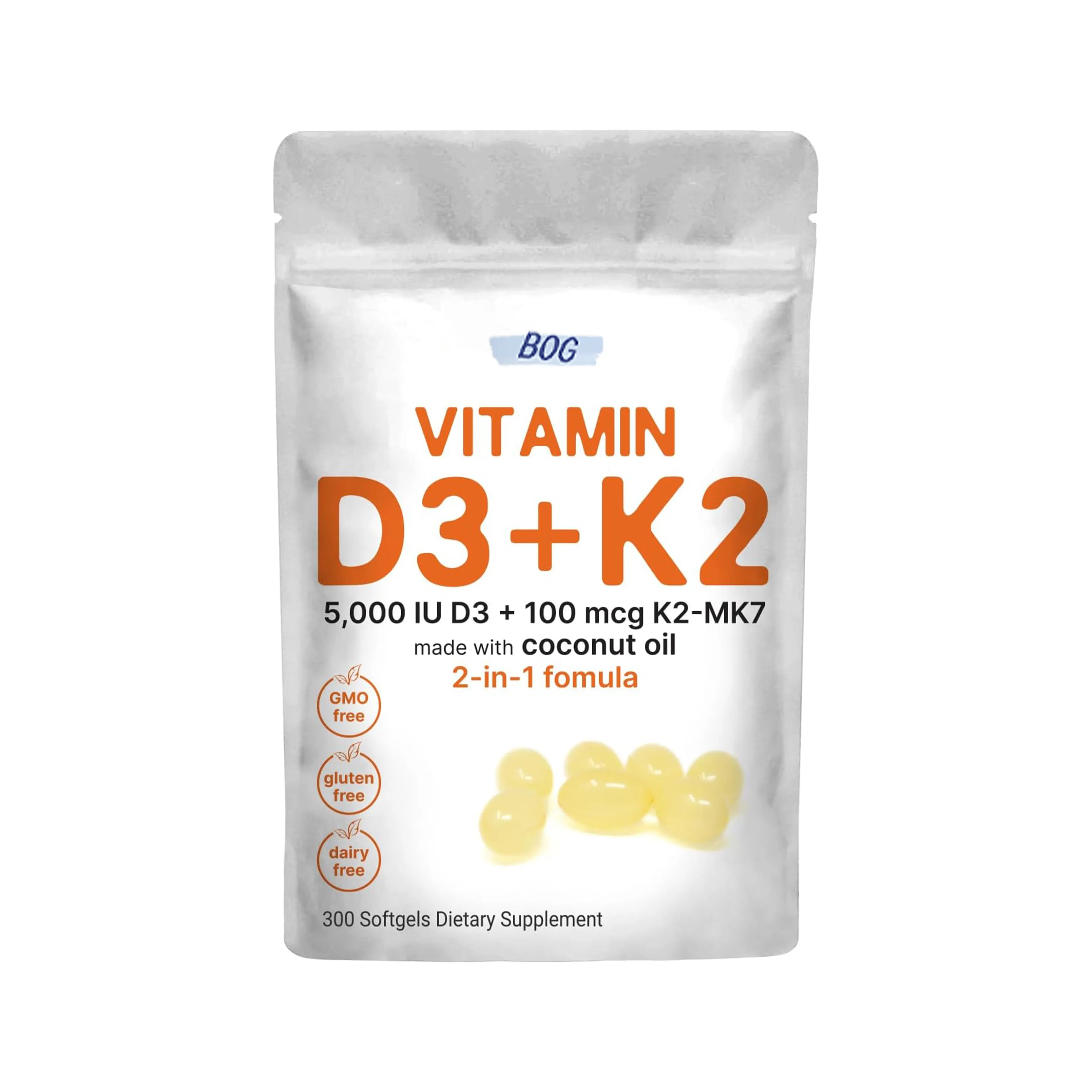 OEM/ODM विटामिन D3 5000 IU K2 सॉफ्ट-जेल्स के साथ K2 MK-7 D3 विटामिन सप्लीमेंट के साथ प्रतिरक्षा, हृदय, जोड़, दांत और हड्डी का समर्थन करता है