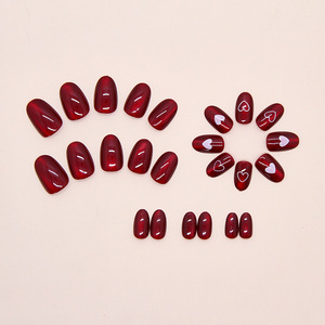 Red Cat's Eye Heart Short Round 24PCs Hecho a máquina Medio hecho a mano Acrílico Nails Press-On Nails Venta al por mayor <span class=keywords><strong>Uñas</strong></span> postizas - Product Image 4