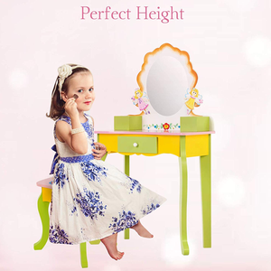 Wholesale Custom Fashion Kids <strong>Make</strong> <strong>up</strong> Table Wooden pink Kids <strong>Vanity</strong> with Mirror Children Dressing Table - Product Image 3