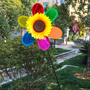 Hersteller direkt im Freien Garten einzelne Pailletten Sonnenblumen Windmühlen aus Kunststoff für Spielzeug und Geschenke verwendet - Product Image 6