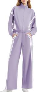 <span class=keywords><strong>Ensemble</strong></span> de survêtement 2 pièces pour <span class=keywords><strong>femme</strong></span> avec fermeture éclair, pantalon de <span class=keywords><strong>jogging</strong></span> à jambes larges à rayures contrastées, tenue de voyage - Product Image 2