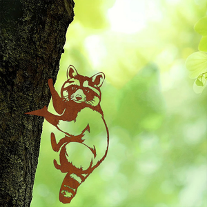 Metal Raccoon Animal Shape Garden Ornament Outdoor Decor Weather Resistant Painted Finish Deck Mount - Product Image 3