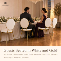Chaise de banquet de mariage en plein air en acier inoxydable doré, chaise de salle à manger rembourrée avec pieds coniques pour la location d'événements en hôtels et restaurants