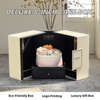 Boîte cadeau de gâteau d'anniversaire de luxe haut de gamme de 8 pouces, carton recyclé, carton rigide noir, rectangulaire, pelliculage brillant, mousse EVA, sans danger pour les aliments