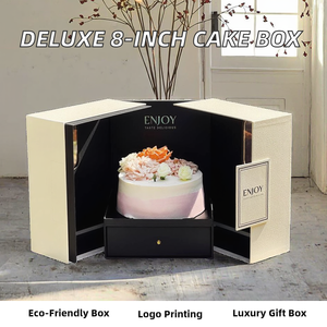 Caja de Regalo de Lujo para Pastel de Cumpleaños de 8 Pulgadas, Caja Rígida Negra de Materiales Reciclados, Personalizable para Cumpleaños y Día de la Madre - Product Image 2