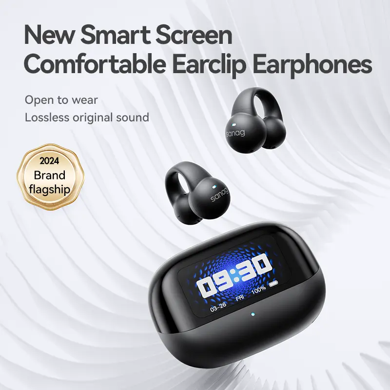 Sanag S2 earbud nirkabel mikrofon, earphone Bluetooth tanpa kabel tampilan daya Led Standby 45 jam