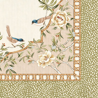 Tapis de Mahjong américain de 33,5 pouces, motif floral et oiseaux de style chinoiserie, avec dos antidérapant en caoutchouc et réduction du bruit, pour table de jeu