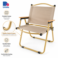 Chaise pliante légère Kermit, chaise de camping d'extérieur avec accoudoirs en bois pour le jardin, la terrasse et les activités de pêche