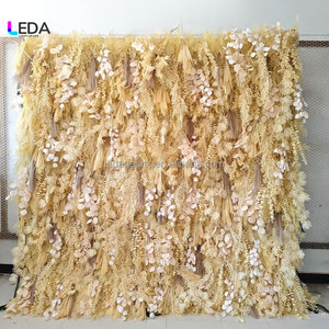 Toile de fond murale de fleurs séchées LEDA 8x8 pieds, décoration de mariage bohème, arrangement floral mixte fait main, réutilisable et recyclable - Product Image 1