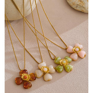 JINYOU 2783ヴィンテージアクリル花びらステンレスリングイヤリング金メッキ花ペンダントネックレスジュエリーセットギフト用 - Product Image 3