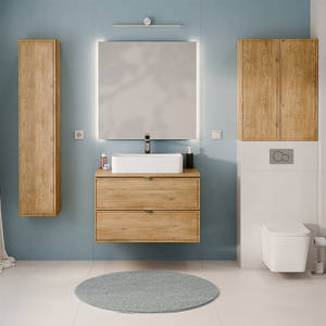 Mueble <span class=keywords><strong>de</strong></span> <span class=keywords><strong>Baño</strong></span> Personalizado <span class=keywords><strong>de</strong></span> Fábrica en Blanco <span class=keywords><strong>y</strong></span> Roble Natural <span class=keywords><strong>con</strong></span> Doble Cajón <span class=keywords><strong>y</strong></span> <span class=keywords><strong>Lavabo</strong></span> Integrado - Product Image 1