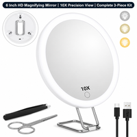 Miroir grossissant LED rechargeable MoonlitGlow 10X 20X 30X, miroir de soin personnel portable à 3 couleurs de lumière pour la vente en gros et au détail