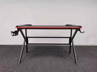 Échantillon Gratuit - Offre Spéciale - Bureau de Jeu PC Moderne Extensible en Métal avec Lumières LED RGB, Pieds en Forme de K, Finition Noire, Surface en Bois