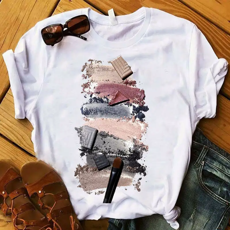 Camiseta feminina estampada unha, blusa feminina manga curta moderna gráfica e de tamanho grande