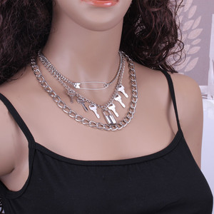 ฮิปฮอปพังก์สร้อยคอจี้รูปกุญแจหลายชั้นโลหะผสมสังกะสีเงินสำหรับผู้หญิงเครื่องประดับแฟชั่นปาร์ตี้ - Product Image 3