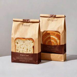 Envase de Papel Kraft Ecológico Personalizado, Resistente a la Humedad, con Base, para Alimentos de Panadería, Sellado Térmico, Asa, Cinta y Ventana Transparente para Pan - Product Image 1