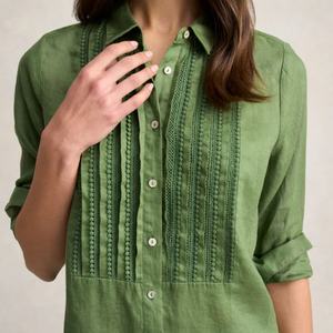 Blusas Personalizadas de Manga Larga Verdes, Cómodas y Transpirables, con Diseños de Encaje, Camisa de Lino y Algodón de Alta Calidad para Mujer - Product Image 3