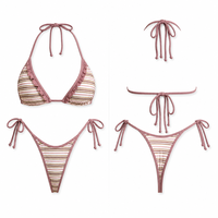 Traje de Baño OEM de Alta Calidad, Diseño Personalizado Repreve, Bikini Triangular con Volantes y Tiras Ajustables para Mujer