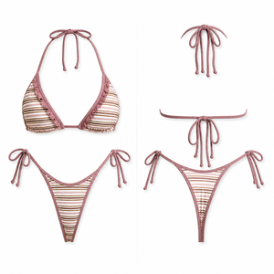 Maillot de bain OEM de haute qualité en Repreve, design personnalisé, à volants et rayures, avec bonnets ajustables, ensemble <span class=keywords><strong>bikini</strong></span> triangle à nouer pour femme - Product Image 1