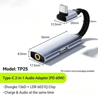 Adaptateur USB-C vers casque 3,5 mm avec charge rapide PD 60W, câble tressé en nylon en forme de L 2-en-1 HiFi pour téléphone, tablette, ordinateur portable et jeux