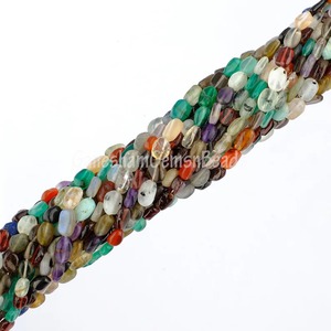 Cuentas de Gemas Multicolores Ovaladas, Cuentas Lisas de Forma Ovalada, Collar de Gemas Naturales Multicolores, Cuentas Multicolores Lisas y Esponjosas - Product Image 3