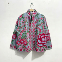 Blouson bomber en velours brodé à la main avec motif floral, doublure en peau de mouton, col mandarin, manches longues, vêtements d'extérieur pour femmes, automne, hiver, printemps