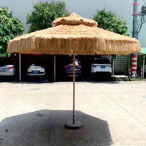 High Quality Outdoor Parasol Raffia Beach Umbrella Thatch Roof Waterproof Straw Umbrella With Tilt